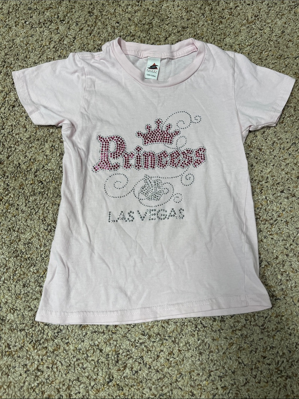 🍀6/$20 Light Pink Rhinestone "Princess" Las Vegas Tee